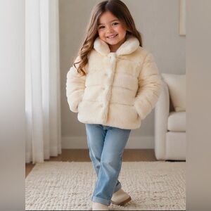 GAP Cream Feux Fur Jacket for Kids